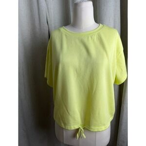 Tek Gear Stretch Women's LARGE Neon Yellow Short Sleeve Cinched Waist Top